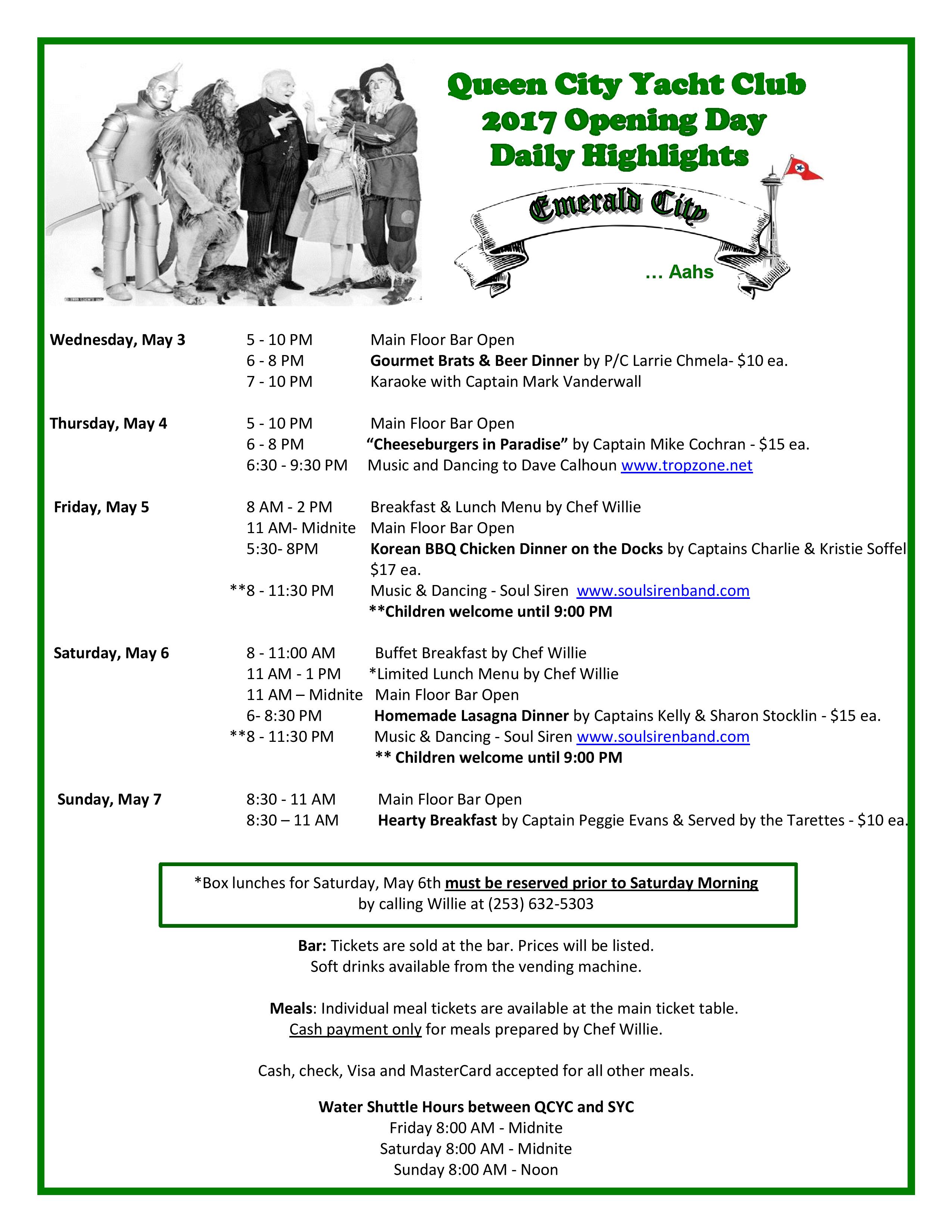 opening day week info flyer queen city yacht club